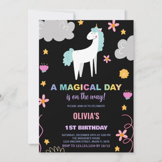 Invitations d'anniversaire de la licorne (Devant)