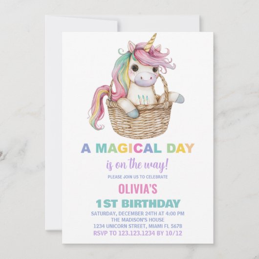 Invitations d'anniversaire de la licorne (Devant)
