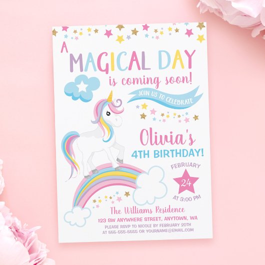 Invitations d'anniversaire de la licorne arc-en-ci