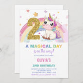 Invitations d'anniversaire de la licorne du 2e ann (Devant / Derrière)
