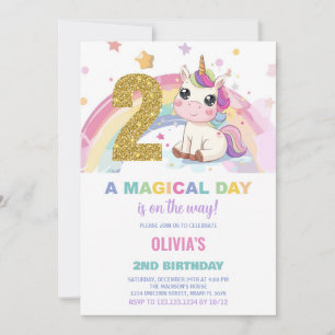 Invitations d'anniversaire de la licorne du 2e ann