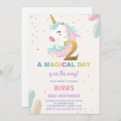 Invitations d'anniversaire de la licorne du 2e ann (Devant / Derrière)