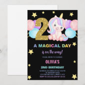 Invitations d'anniversaire de la licorne du 2e ann (Devant / Derrière)