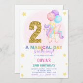Invitations d'anniversaire de la licorne du 2e ann (Devant / Derrière)