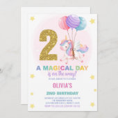 Invitations d'anniversaire de la licorne du 2e ann (Devant / Derrière)