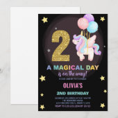 Invitations d'anniversaire de la licorne du 2e ann (Devant / Derrière)