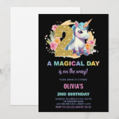 Invitations d'anniversaire de la licorne du 2e ann (Devant / Derrière)