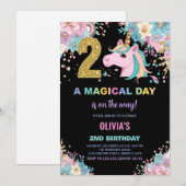 Invitations d'anniversaire de la licorne du 2e ann (Devant / Derrière)