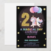 Invitations d'anniversaire de la licorne du 2e ann (Devant / Derrière)