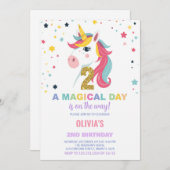 Invitations d'anniversaire de la licorne du 2e ann (Devant / Derrière)