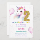 Invitations d'anniversaire de la licorne du 2e ann (Devant / Derrière)