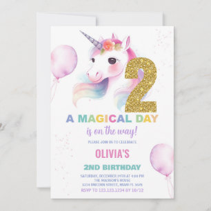 Invitations d'anniversaire de la licorne du 2e ann