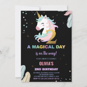 Invitations d'anniversaire de la licorne du 2e ann