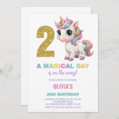 Invitations d'anniversaire de la licorne du 2e ann (Devant / Derrière)
