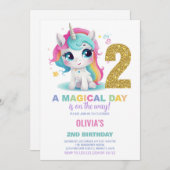 Invitations d'anniversaire de la licorne du 2e ann (Devant / Derrière)