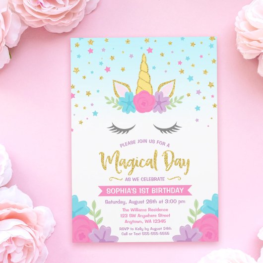 Invitations d'anniversaire de la licorne magique