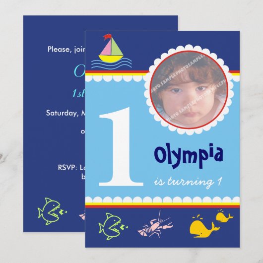 Invitations d'anniversaire de la mer (Devant / Derrière)