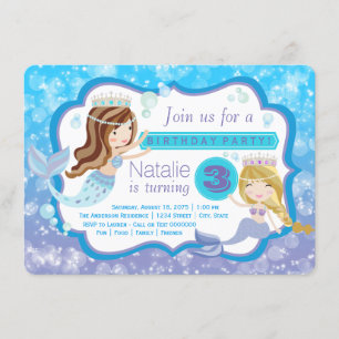 Invitations d'anniversaire de la mignonne sirène