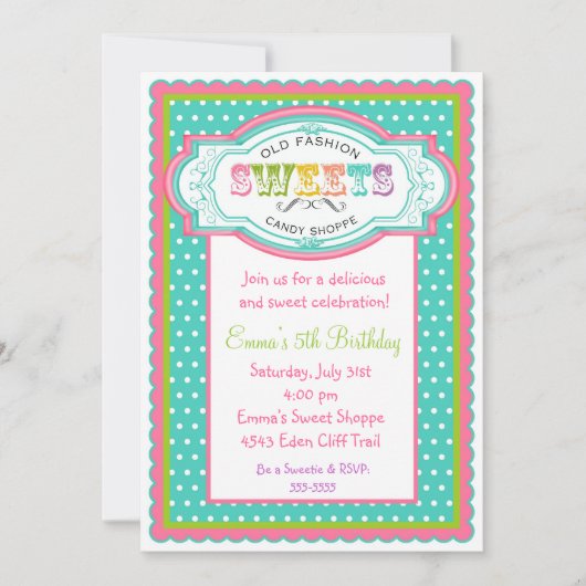 Invitations d'anniversaire de la Parlère de bonbon (Devant)