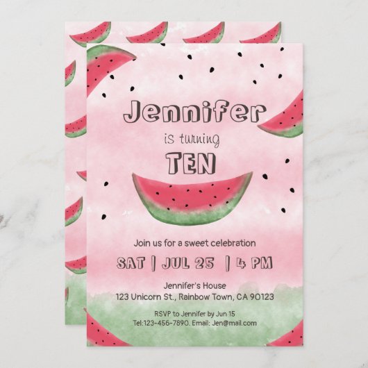 Invitations d'anniversaire de la pastèque (Devant / Derrière)