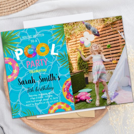 Invitations d'anniversaire de la piscine avec phot