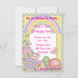 Invitations d'anniversaire de la tortue pastel