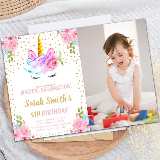 Invitations d'anniversaire de la Unicorne avec pho