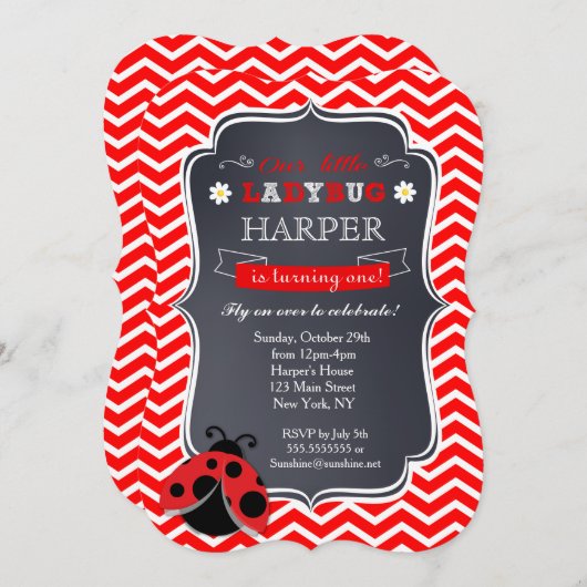 Invitations d'anniversaire de Ladybug (Devant / Derrière)