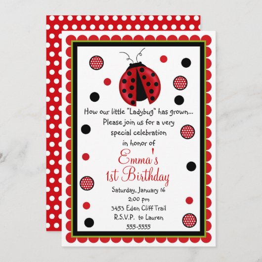 Invitations d'anniversaire de Ladybug (Devant / Derrière)
