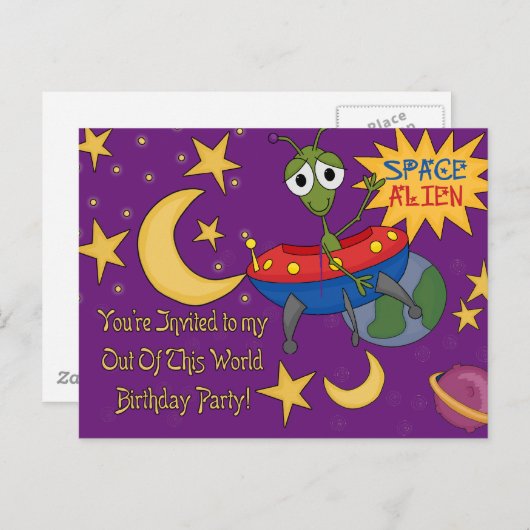 Invitations d'anniversaire de l'Alien spatial (Devant / Derrière)