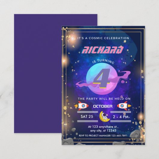 Invitations d'anniversaire de l'astronaute (Devant / Derrière)