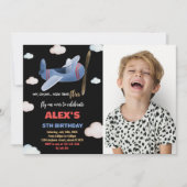 Invitations d'anniversaire de l'avion Black Blue w (Devant)
