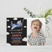 Invitations d'anniversaire de l'avion Black Blue w (Debout devant)