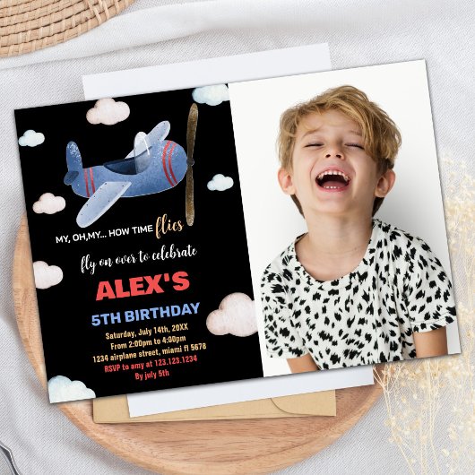 Invitations d'anniversaire de l'avion Black Blue w