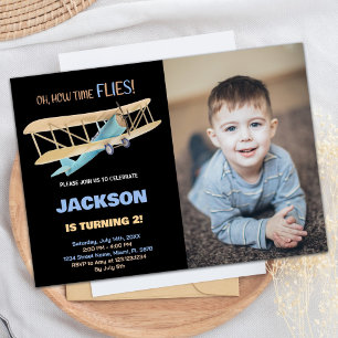 Invitations d'anniversaire de l'avion Black Blue w