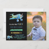Invitations d'anniversaire de l'avion Black Blue w (Devant)