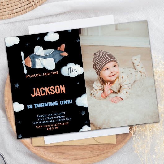 Invitations d'anniversaire de l'avion Black Brown 