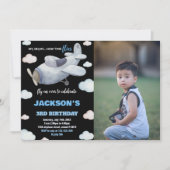 Invitations d'anniversaire de l'avion Black Grey a (Devant)