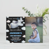 Invitations d'anniversaire de l'avion Black Grey a (Debout devant)