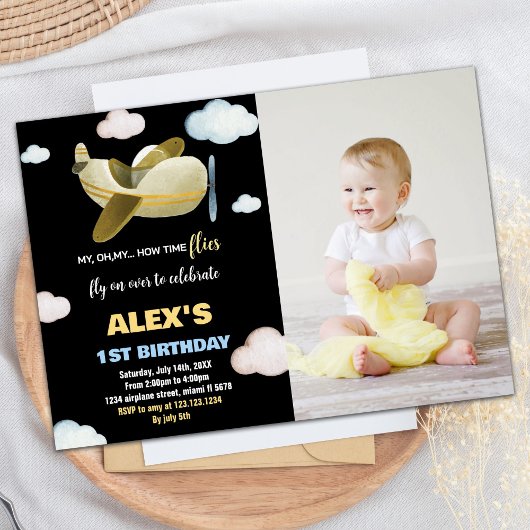 Invitations d'anniversaire de l'avion Black Yellow