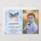 Invitations d'anniversaire de l'avion bleu avec ph (Devant)