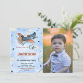 Invitations d'anniversaire de l'avion bleu avec ph (Debout devant)