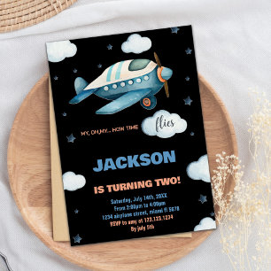 Invitations d'anniversaire de l'avion Bleu noir BK