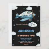 Invitations d'anniversaire de l'avion Bleu noir BK (Devant)