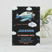 Invitations d'anniversaire de l'avion Bleu noir BK (Debout devant)