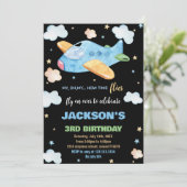 Invitations d'anniversaire de l'avion Bleu Orange  (Debout devant)