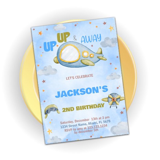Invitations d'anniversaire de l'avion Bleu orange