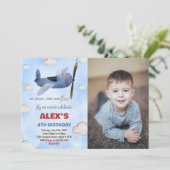 Invitations d'anniversaire de l'avion bleu rouge a (Debout devant)