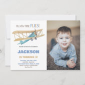 Invitations d'anniversaire de l'avion bleu vert av (Devant)