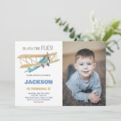Invitations d'anniversaire de l'avion bleu vert av (Debout devant)